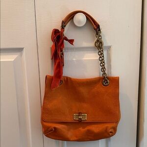 Lanvin Orange Leather Shoulder Bag with Chain Strap